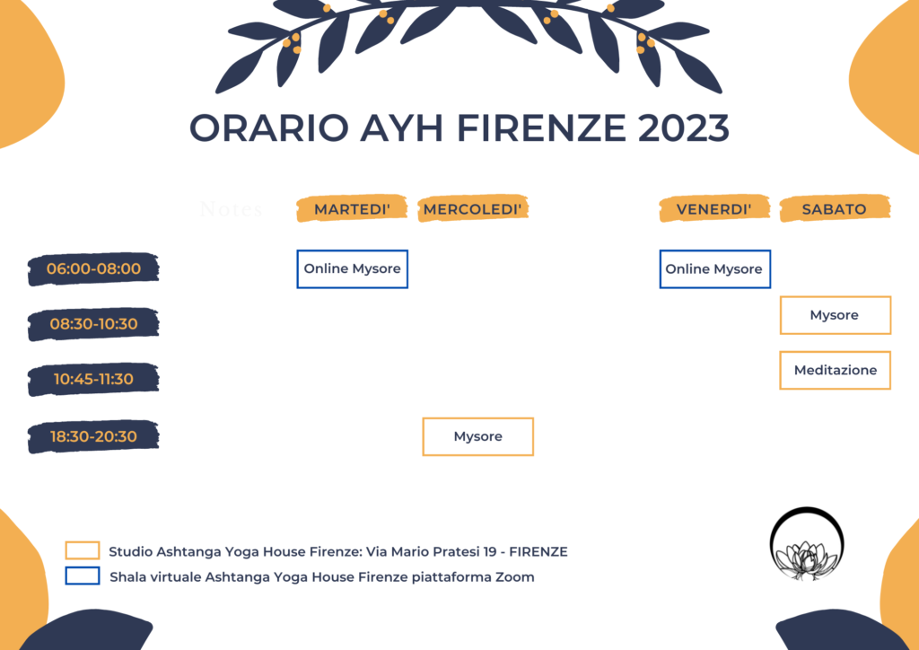 Orario classi Ashtanga yoga House Firenze 2023